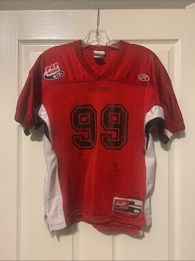Pop Warner Rawlings Red and White Youth Football Jersey #99. Falcons